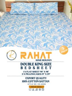 Ble-Humming-Bird Cotton Sattan Double bedsheet