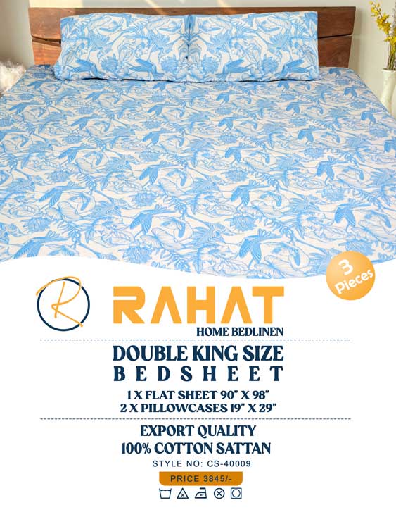 Ble-Humming-Bird Cotton Sattan Double bedsheet